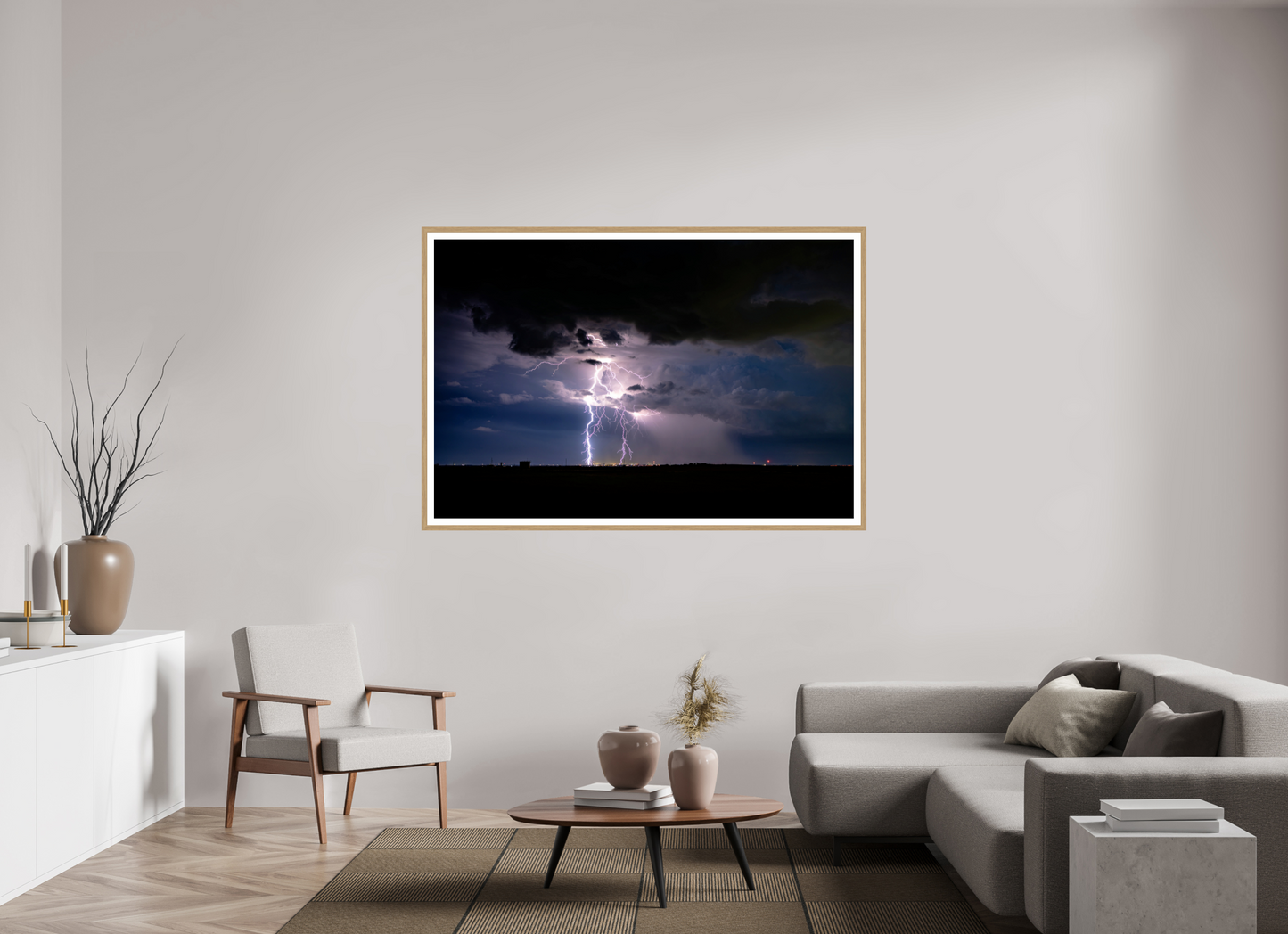 66 x 44″, Metallic Photo Print under Acrylic Glass Elk City Lightning Strike