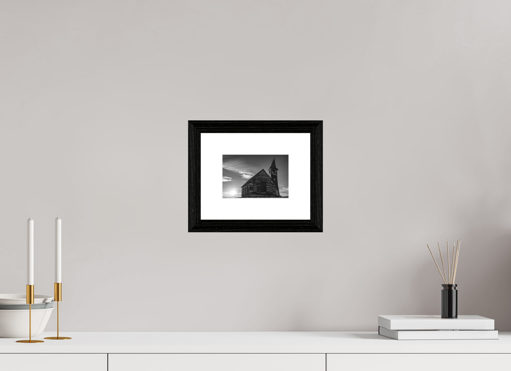 6 x 4″, black and white framed photo St. Olaf Church, Tioga, North Dakota